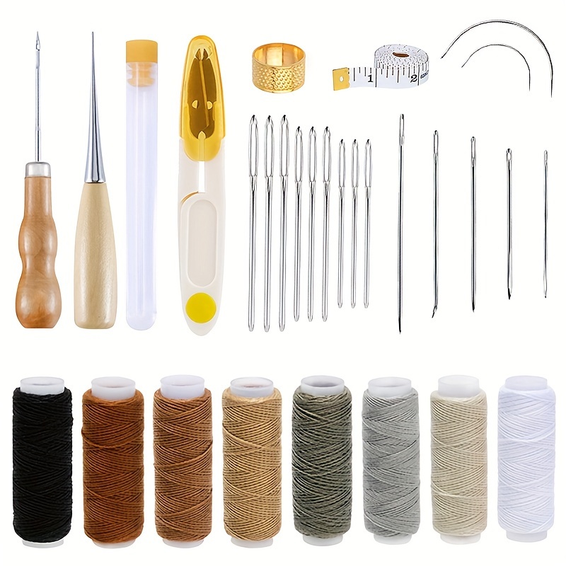 

Complete Leather Sewing Kit For Upholstery Repair - Includes Thread, Large Eye Needles, Awl & Craft Tools (accessories Vary In Color)