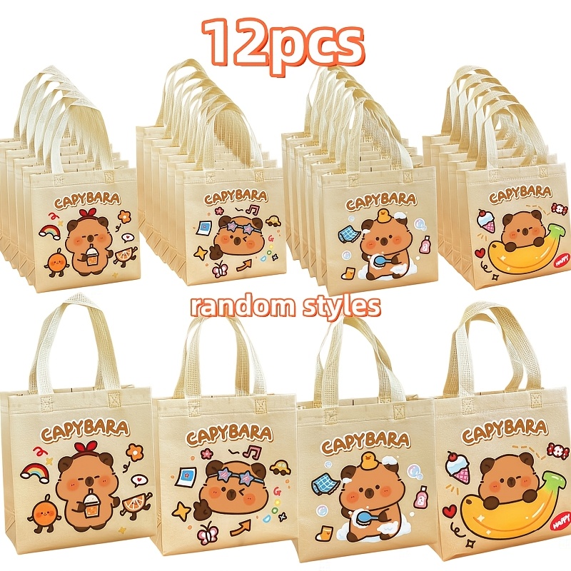 E-shop Geschenk für Sie/Ihn 12/24 Stk. Capybara-Tragetaschen, niedliche stilvolle Geschenktaschen aus Vliesstoff, langlebig mit starker Tragfähigkeit