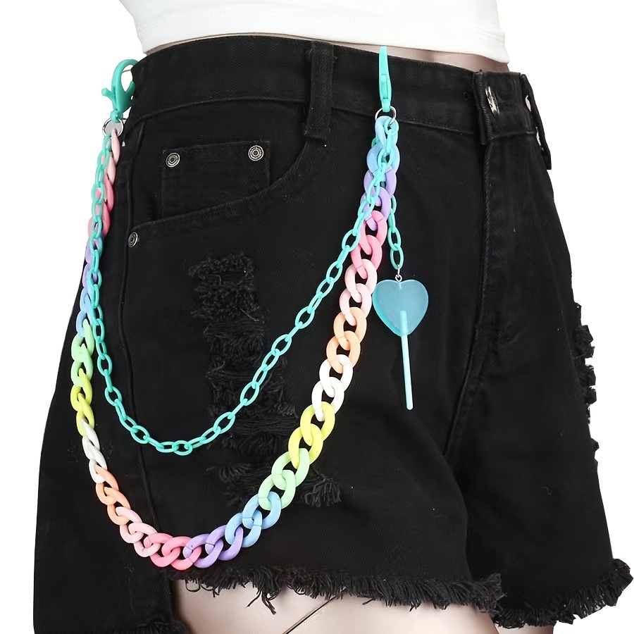 

Fashionable Hip-hop Inspired Dual-layer Resin Waist Chain With Candy Color Gradient And Heart Lollipop Charm Accessory