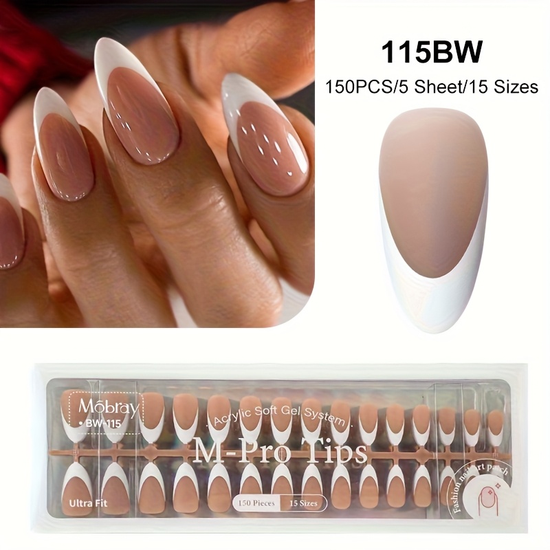 Image of 150/160pcs Press On Gel Nail Tips Set - Nude Pink Square Shape, Mid-length, Mix Solid & French Colorblock, In 15/16 Size For Nail Manicure