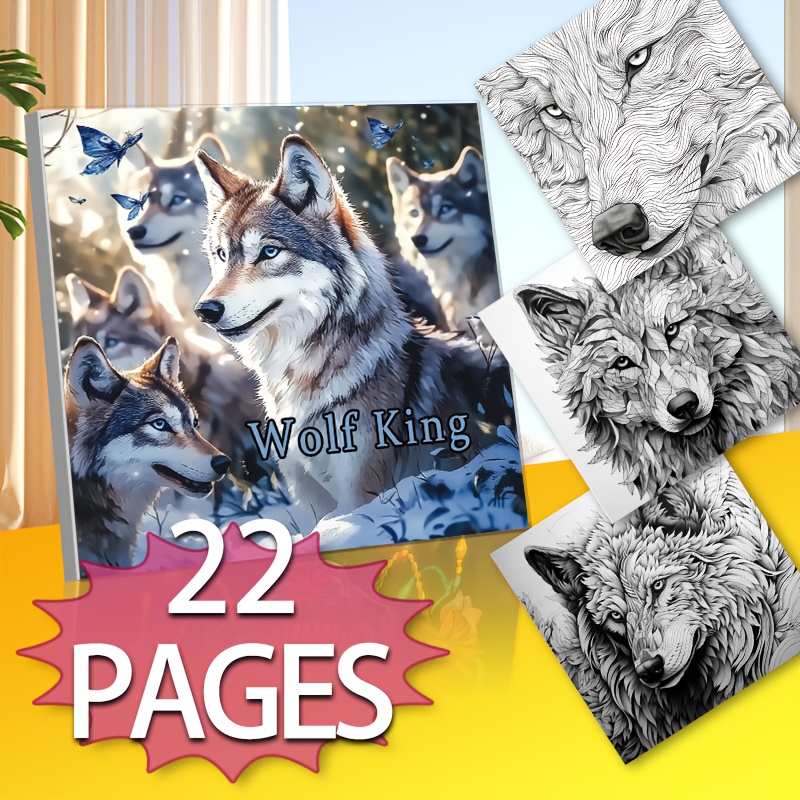 

1pc Wolf-themed Adult Coloring Book, 22 Pages Paper, Unique Cover With Patterns, Artistic , Perfect Gift For Birthdays, Valentine's, Christmas - Paper Material