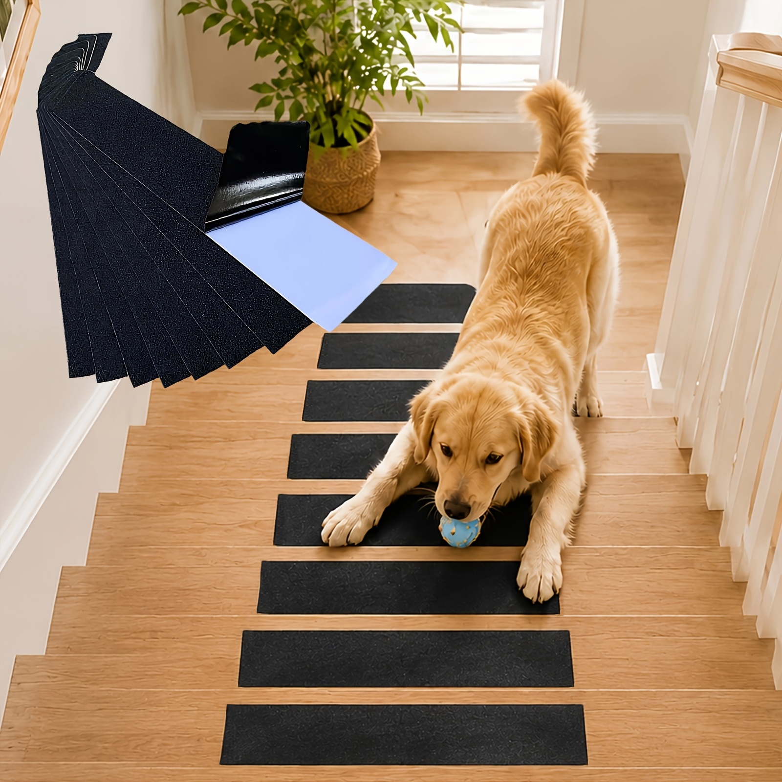 TEMU 8pcs Outdoor Stair Non-slip Mats, Outdoor Step Tread Self-adhesive Stair Carpet, Wear-resistant Non-slip Long Carpet, Stair Tread Pad, Frosted