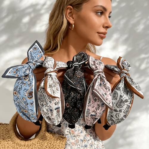 gentle style multi color floral and paisley headbands satin textured wide side hair hoops perfect additions for an daily wear
