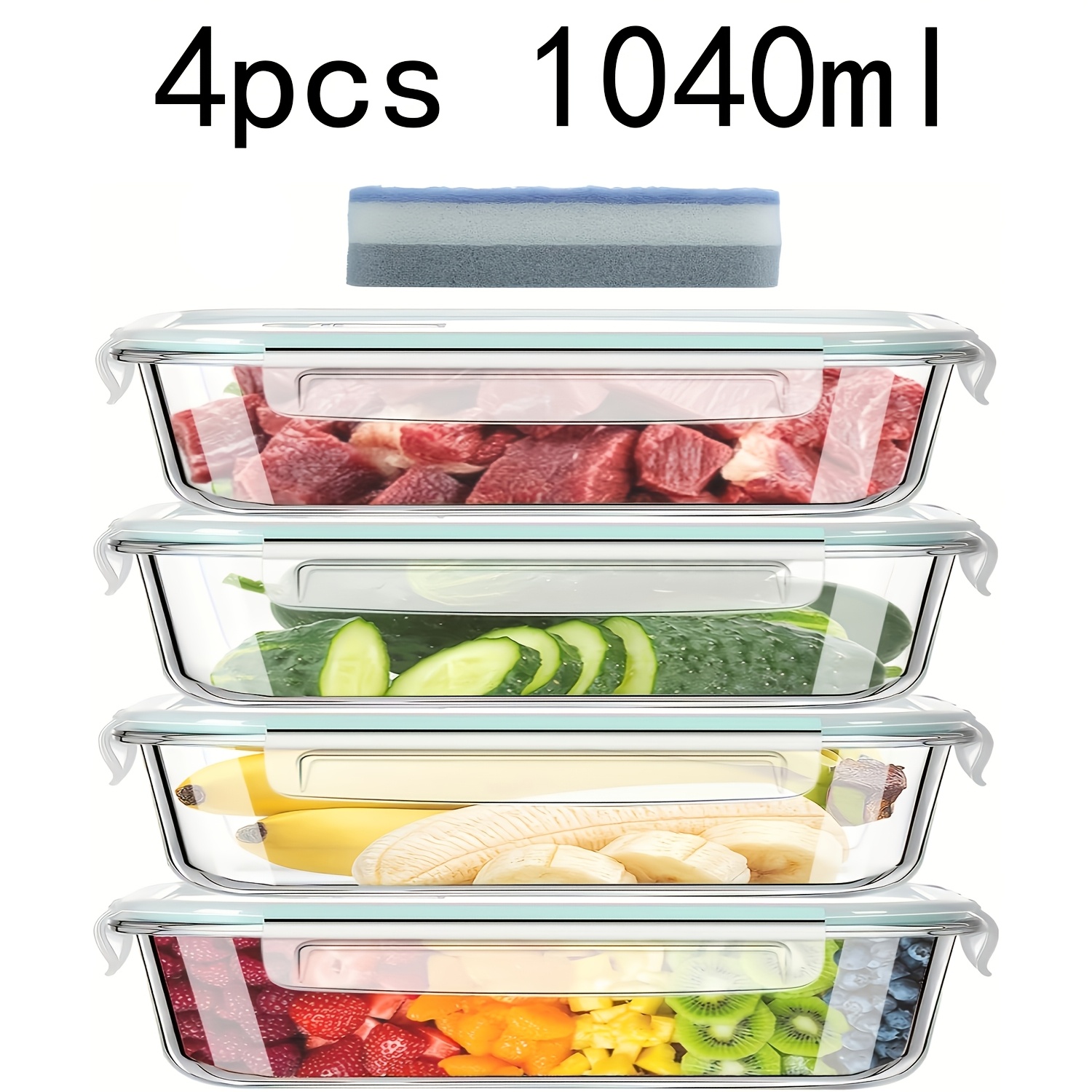 Image of Saeiv Set Of 2/4/6/8 X 1040ml Glass Food Storage Containers, Suitable For The Dishwasher, Oven, Microwave And Fridge, With Leak Proof Lids