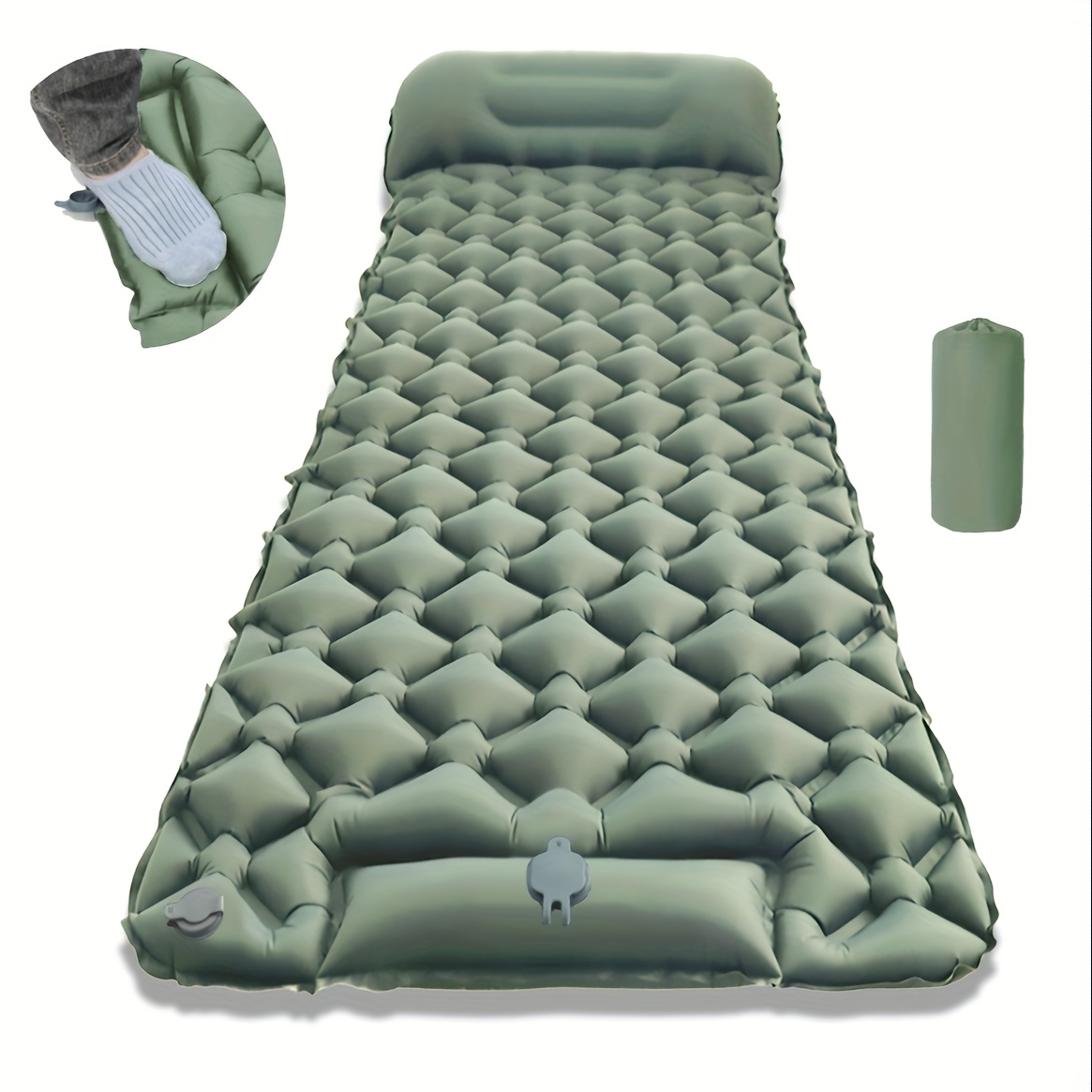 1 person portable inflatable camping air mattress durable tpu   pump included rectangular outdoor travel picnic essential with repair kit and carrying bag