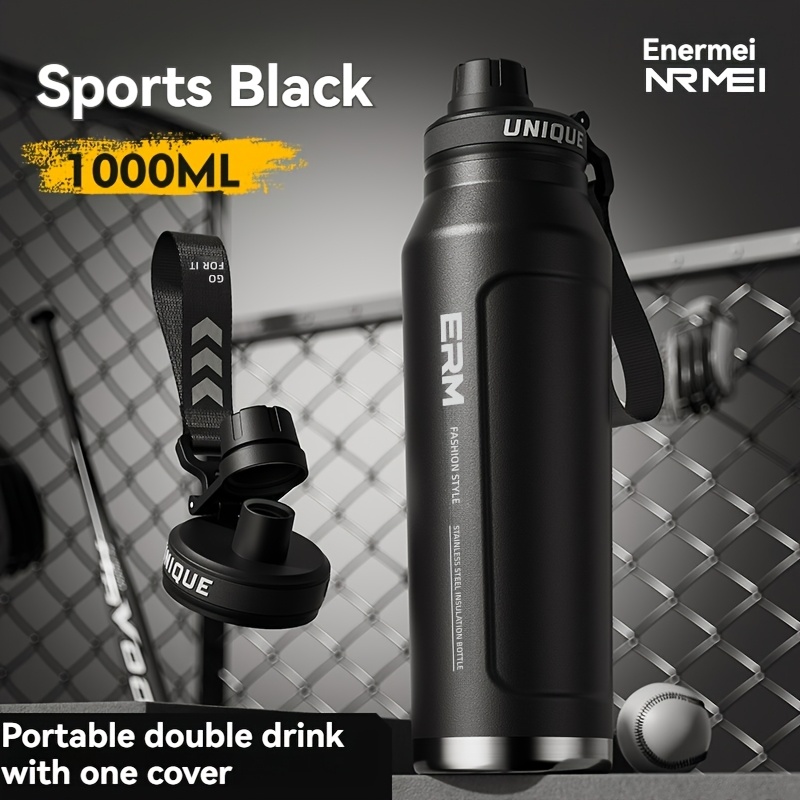 Image of 1 Stainless Steel Insulated Water Bottle With Carrying Strap, Steel, Suitable For Outdoor And Camping Use