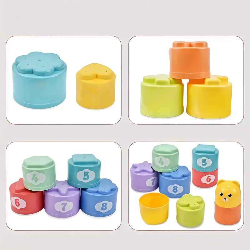 Colorful 9pcs Stacking Cups Toy for Toddlers, Fine Motor Skills Development