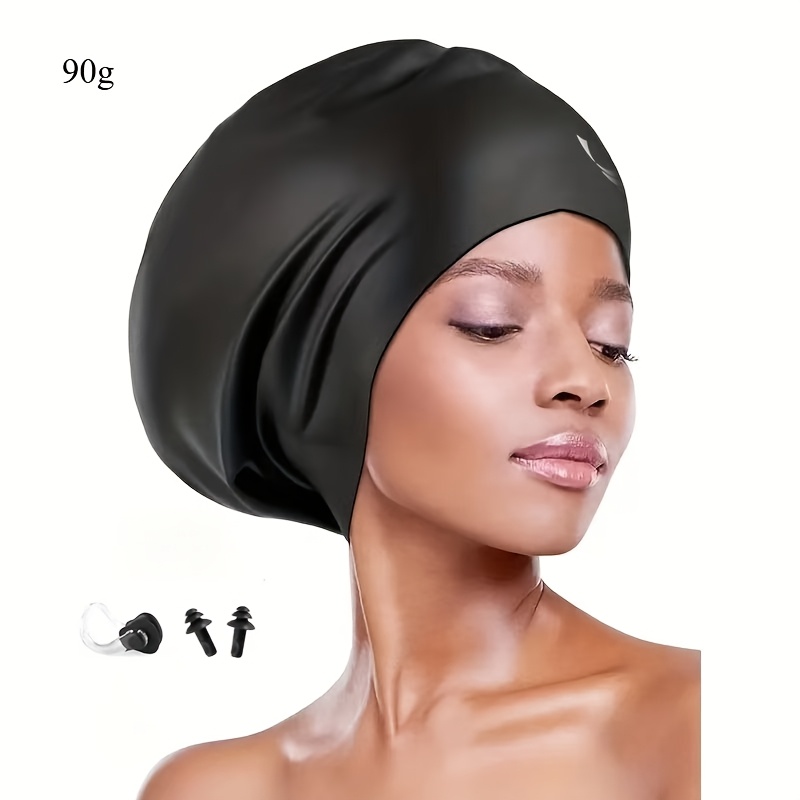 TEMU Ensemble de 3 bonnets de natation grande taille (bonnet de natation avec pince à nez et bouchons d'oreille) - Très adapté aux cheveux , aux