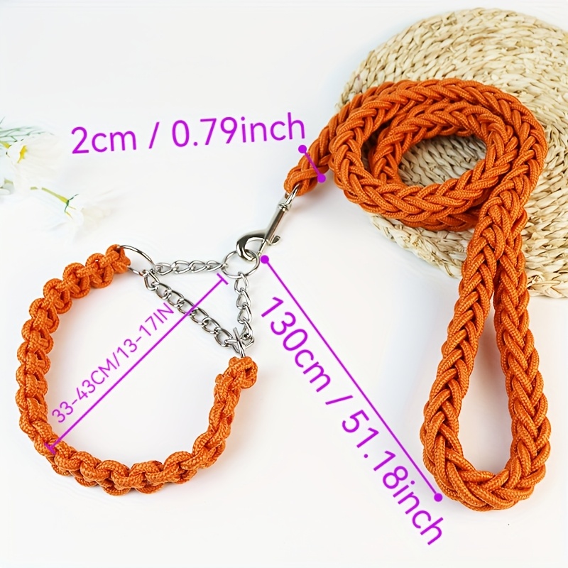 Medium-Large Braided Dog Collar with Leash, Anti-Burst Design