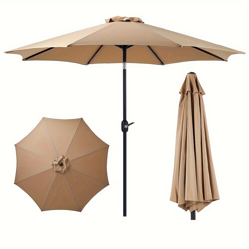 9 ft 8-Rib Outdoor Patio Umbrella with Crank and Tilt, Stable Sunshade for Patios, Beaches, and Restaurants, Available in Blue, Khaki, and R