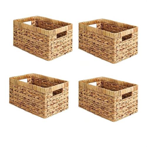 4 pack wicker baskets with built in handles natural wicker storage bins durable sturdy for bathroom kitchen no assembly needed shelf baskets