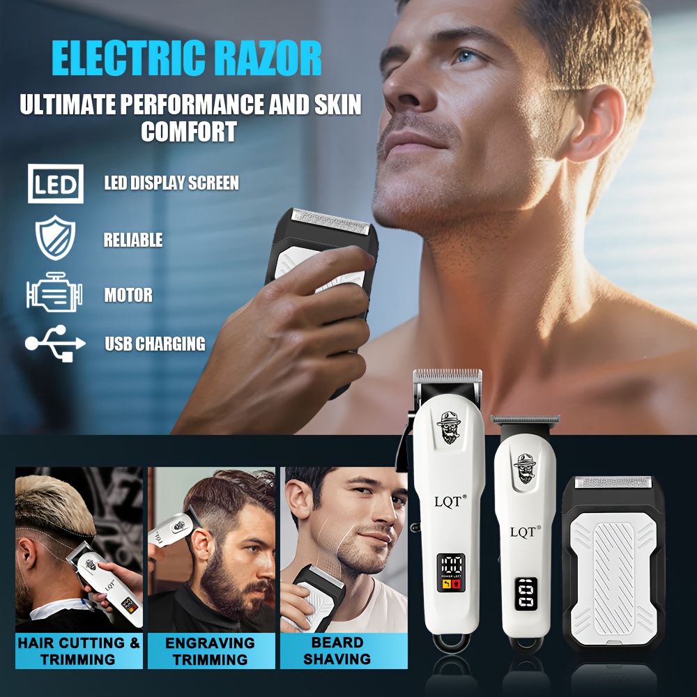 Conjunto de máquina de cortar cabelo elétrica LQT com 2 ou 3 peças 4