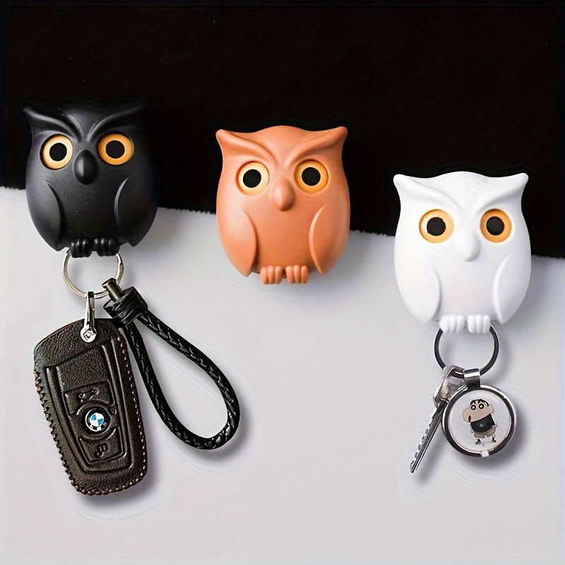 

3-pack Owl-shaped Magnetic Key Hooks - Casual Style Plastic Key Holder, Wall Mount Easy Install Key Organizer For Home & Kitchen