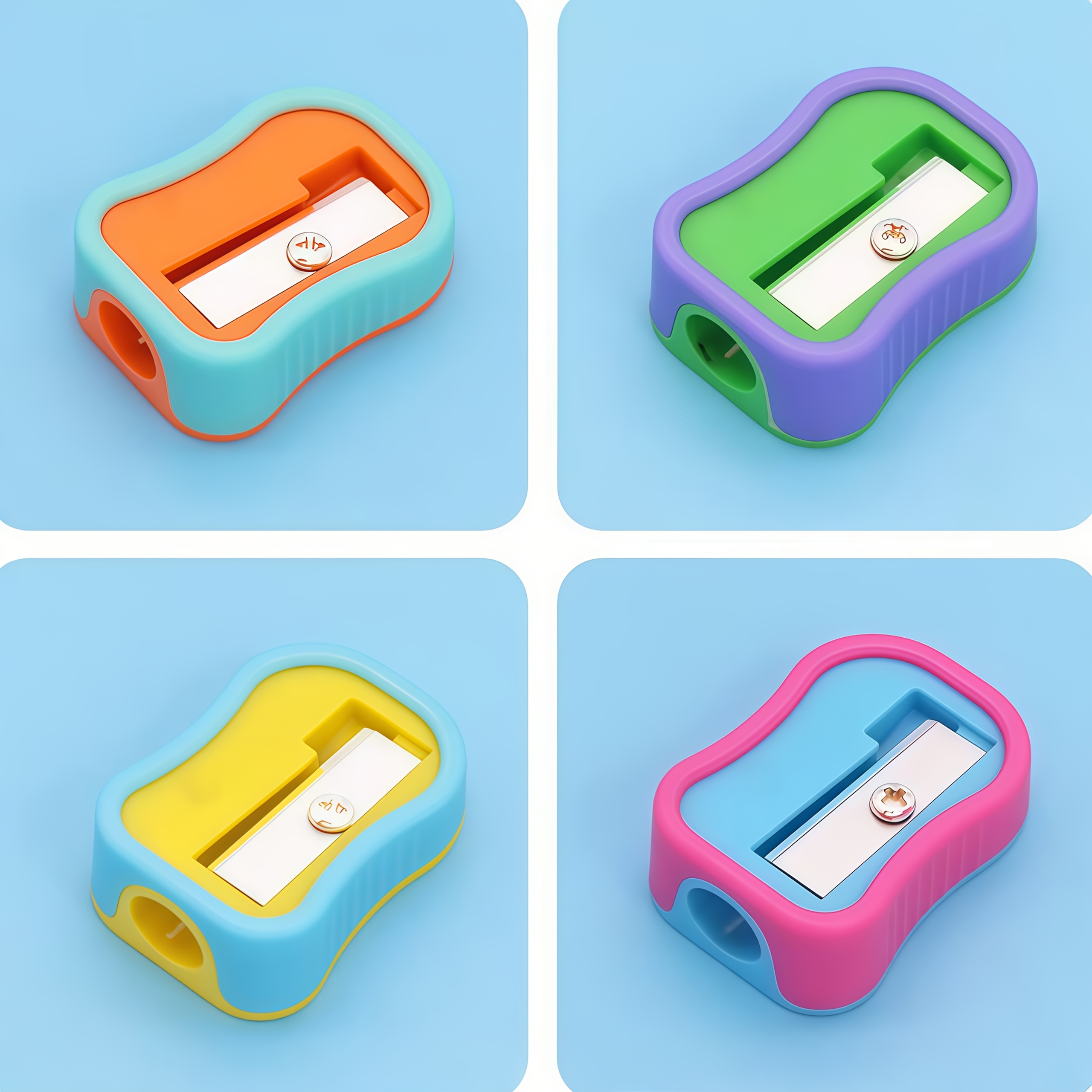 TEMU Lot de 4 taille-crayons multicolores en bloc | Design créatif multicolore, prise ergonomique confortable | Couleur aléatoire, de bureau/étude,