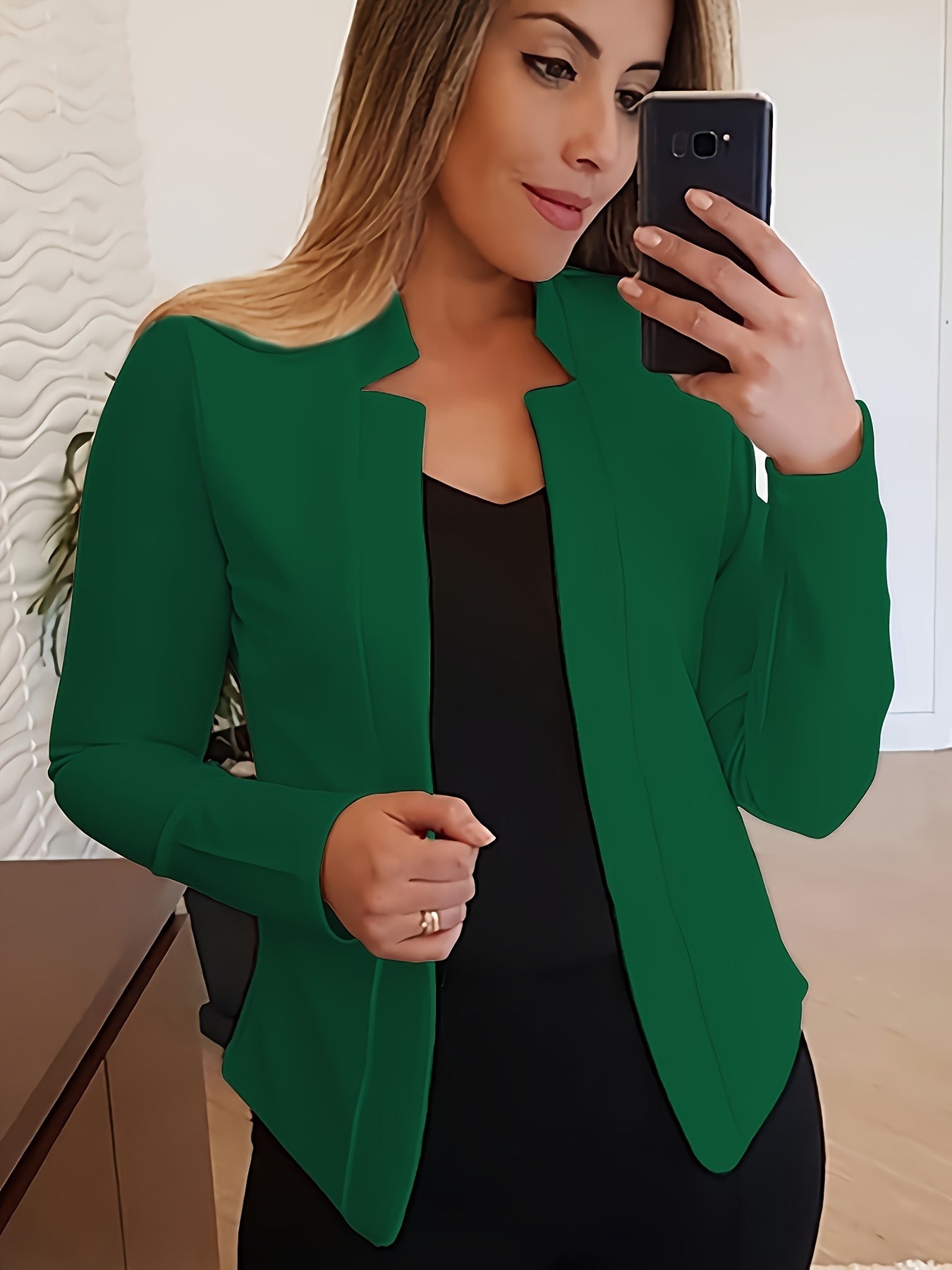 Women'S Lightweight Long Sleeve Casual Blazer - Solid Color Notch Lapel Jacket for Spring & Fall, Versatile Office & Casual Attire, Spring Outerwear, Sophisticated Style, Notch Lapel Design
