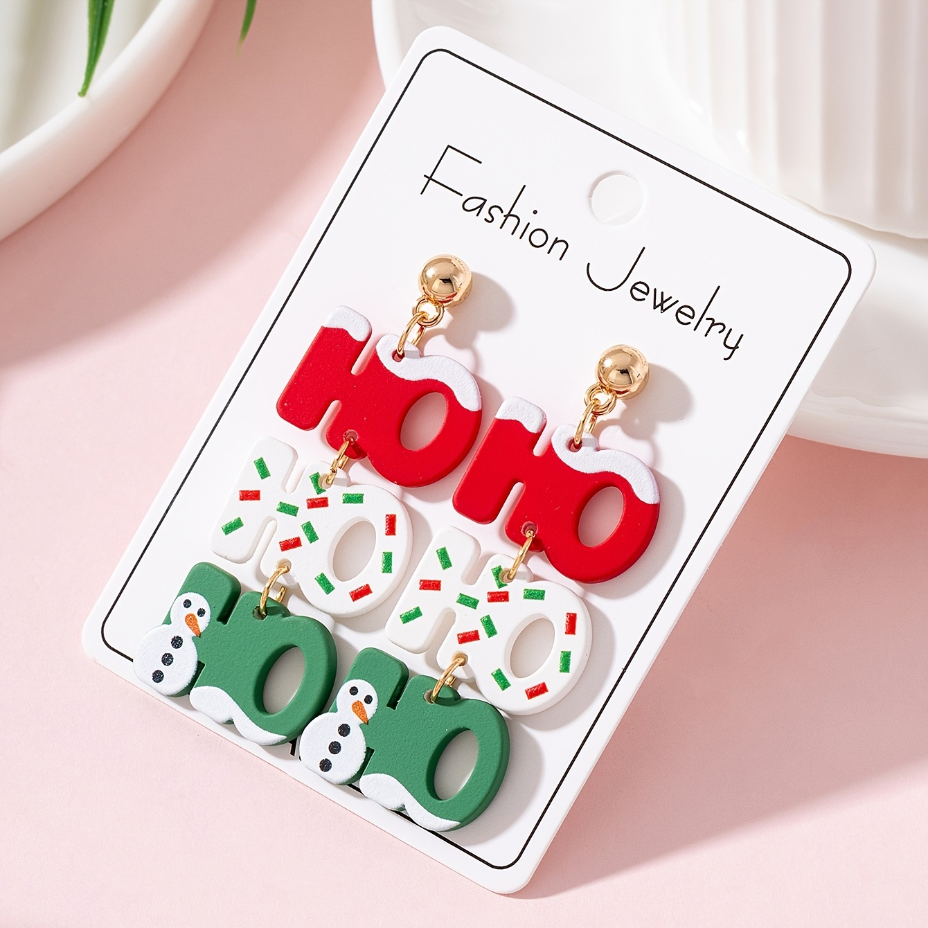 TEMU 1 Pair Christmas Ho Snowman Letter Print Design Women's Fashion Dangle Earrings, Holiday Party Gift