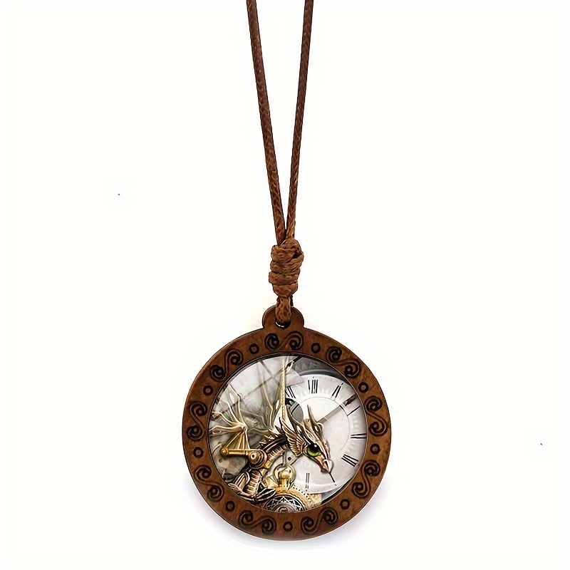 

Collier pendentif en bois avec motif d'engrenage mécanique Steampunk Boho avec glaçure colorée - Chaîne de pull en cordon ciré marron rétro unisexe, sans placage, longueur réglable