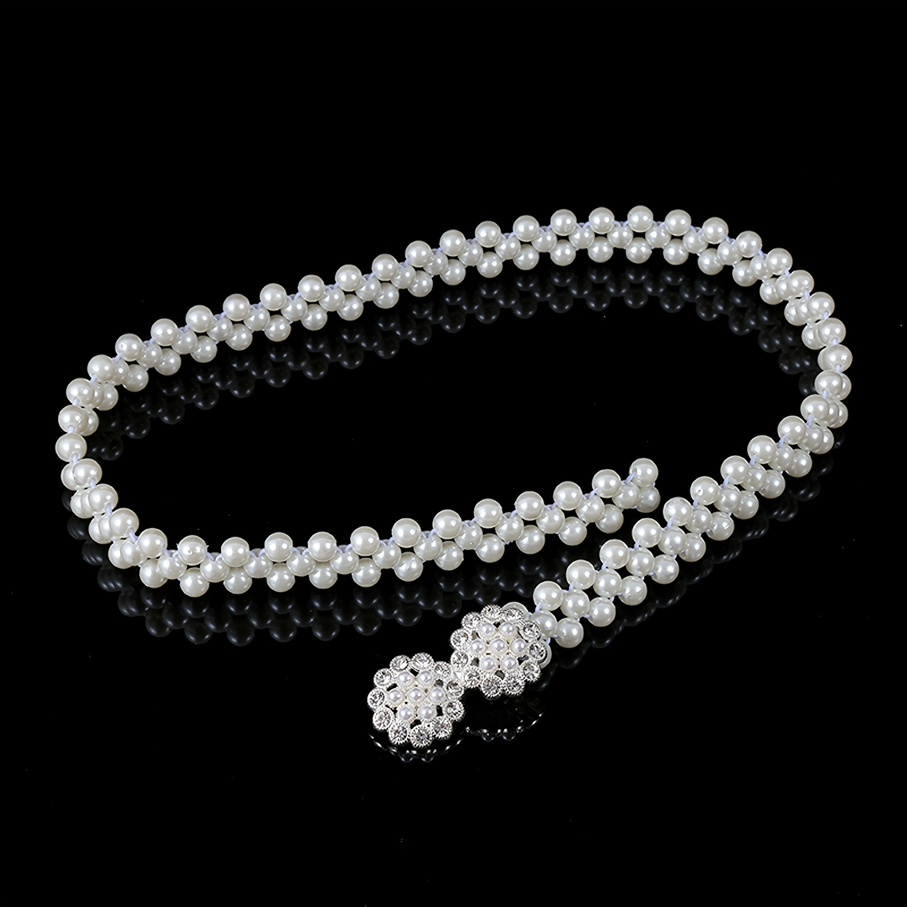 TEMU 1pc New Women's /heart Belt Chain Korean Style Rhinestone Pearl Decor Belt Fashion Elastic Waist Belt