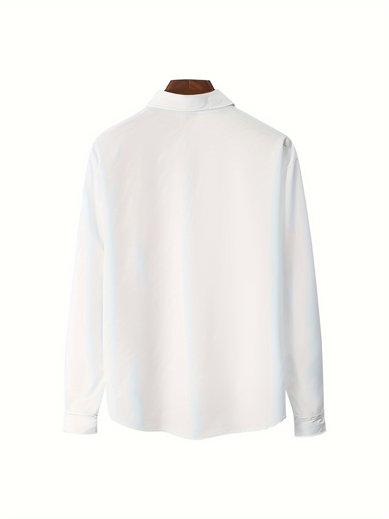 Men's Classic White Long-Sleeve Dress Shirt with Crown and Letter K Design, Breathable Button-Up Collar, Elegant Formal Style for Business or Formal Occasions, Business Attire | Modern Casual Shirt | Smooth Texture Shirt