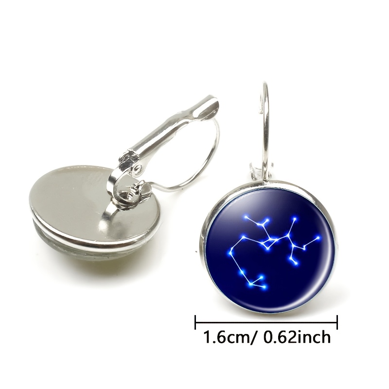 2pcs Round Glass Inlaid Base Earrings, Unique Starry Design