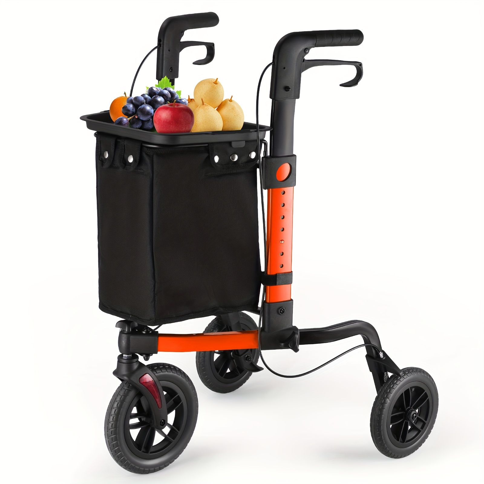 

Foldable Rollator Walker With Tray & Basket, Lightweight Aluminum Wheel Rolling Walker Height Adjustable For Seniors Weighing Up To 300 Orange