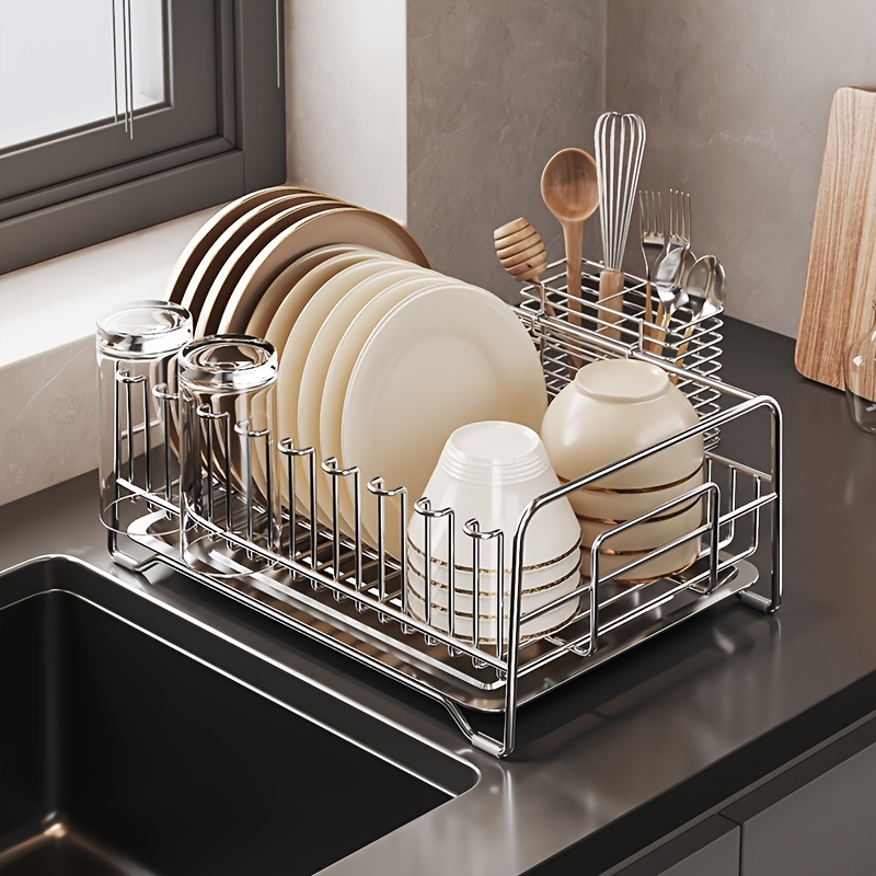 TEMU Stainless Steel Utensil Rack, Sink-side Drainer Bowl Rack, Kitchen Countertop Utensil Organizer, Multifunctional Kitchen Storage Rack With