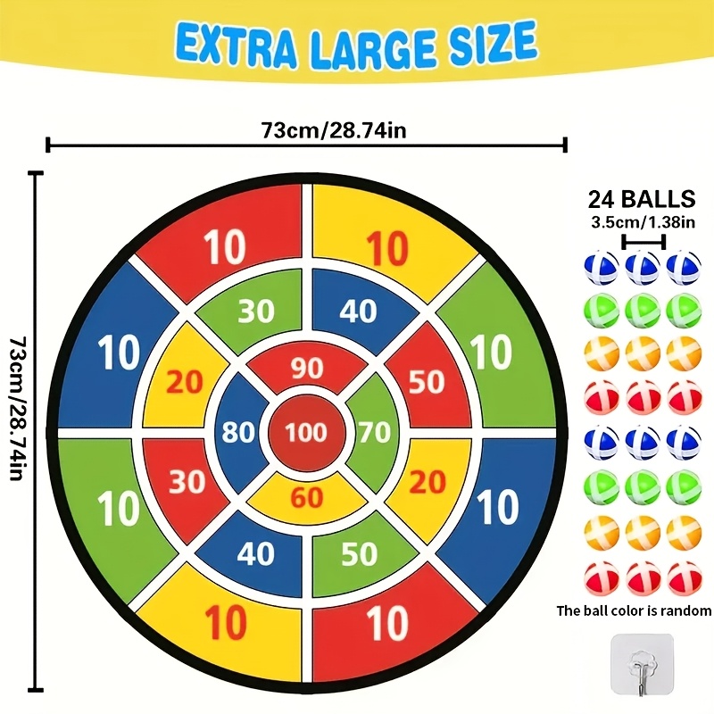 TEMU 29" Large Dartboard Set For - Includes Colorful , (random Ball Color) Indoor/outdoor Fun & Family Bonding, Enhances Hand-eye Coordination,