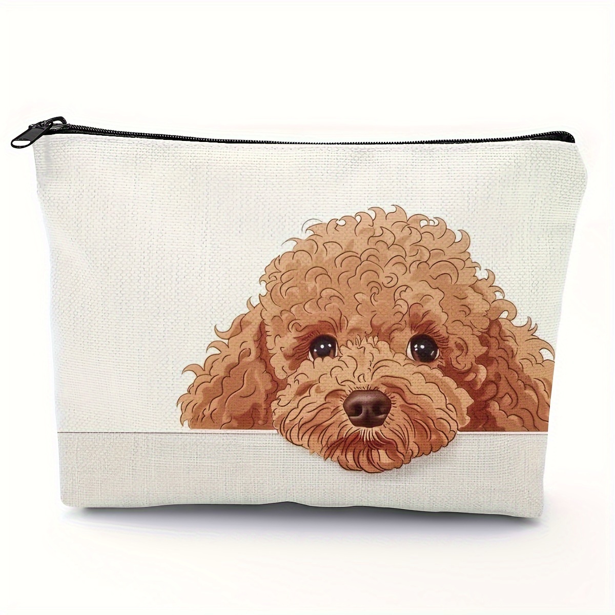 

1pc Adorable Poodle Pattern Cosmetic Bag - Lightweight & Foldable With Zipper, Makeup Organizer, Polyester, Hand-washable, 5.51x8.66in