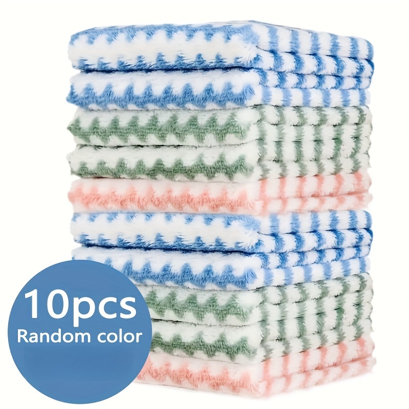 

5/10pcs Microfiber Dish Cloths, Thickened Coral Velvet Double-sided Dish Towels, Soft Absorbent Towels, Strong Stain Removal, Scouring Pads