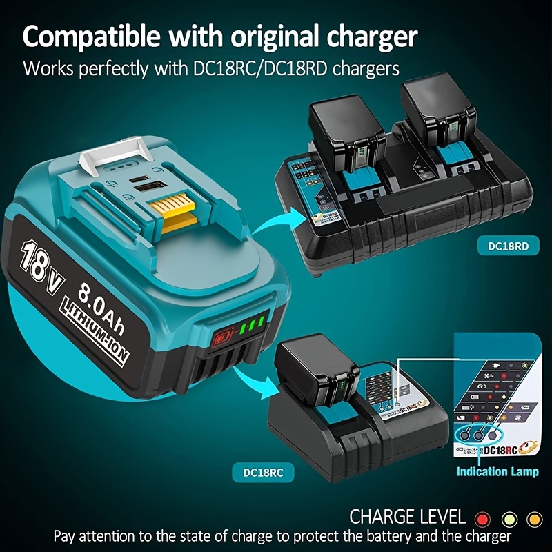 Fast Battery Charger for Makita BL1830 BL1840 BL1850 BL1860 14.4V-18V