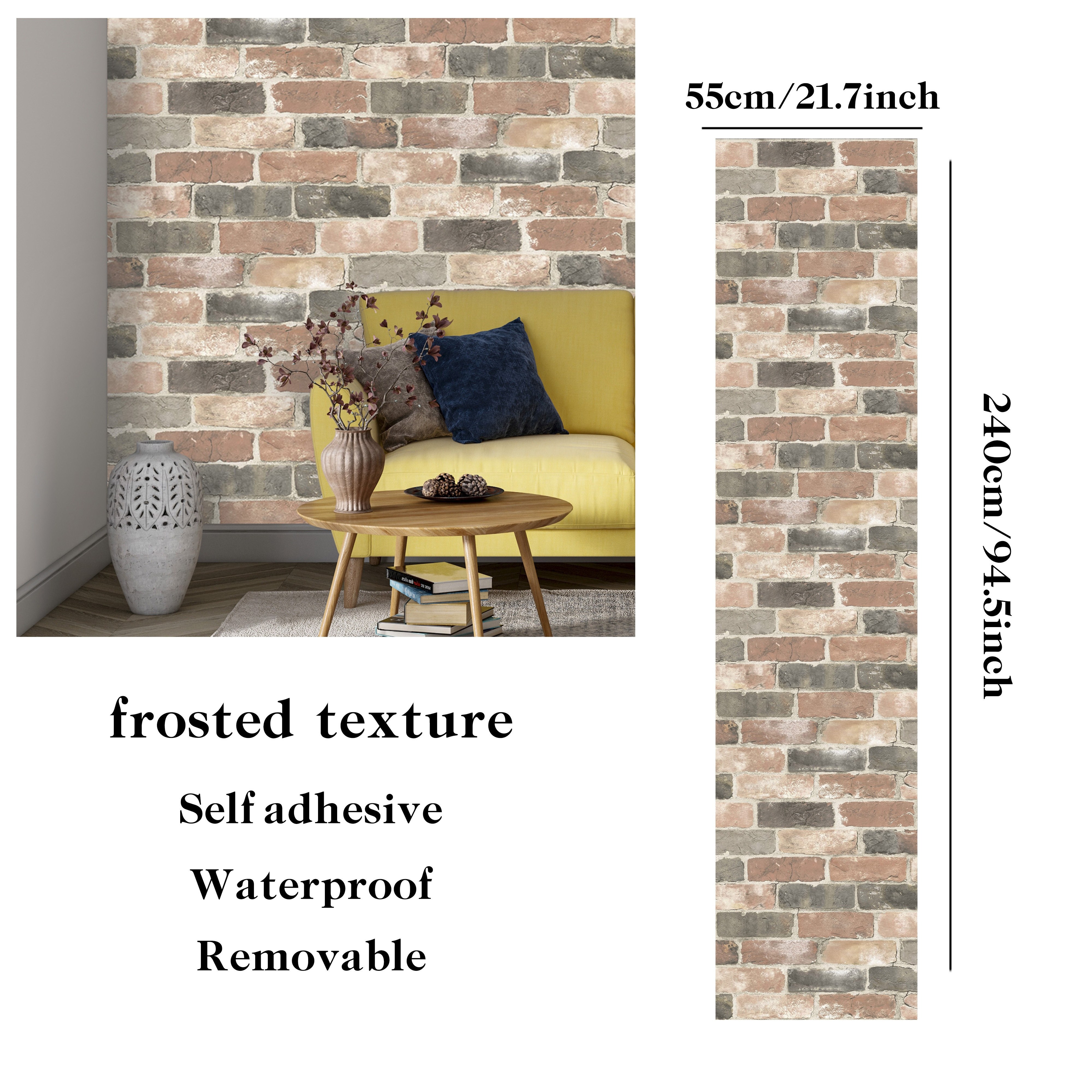 Brick Wallpaper, Stone Textured, Removable And Waterproof For And Room Decoration, Super Large Size 21.7inchx94.5inch