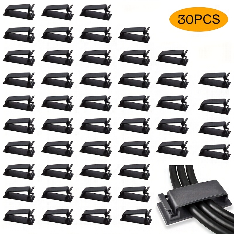 30pcs Strong Self Adhesive Cable Management Clips- Cable Organizers Wire Clips Cord Holder For Tv Pc Ethernet Cable Under Desk Home Office