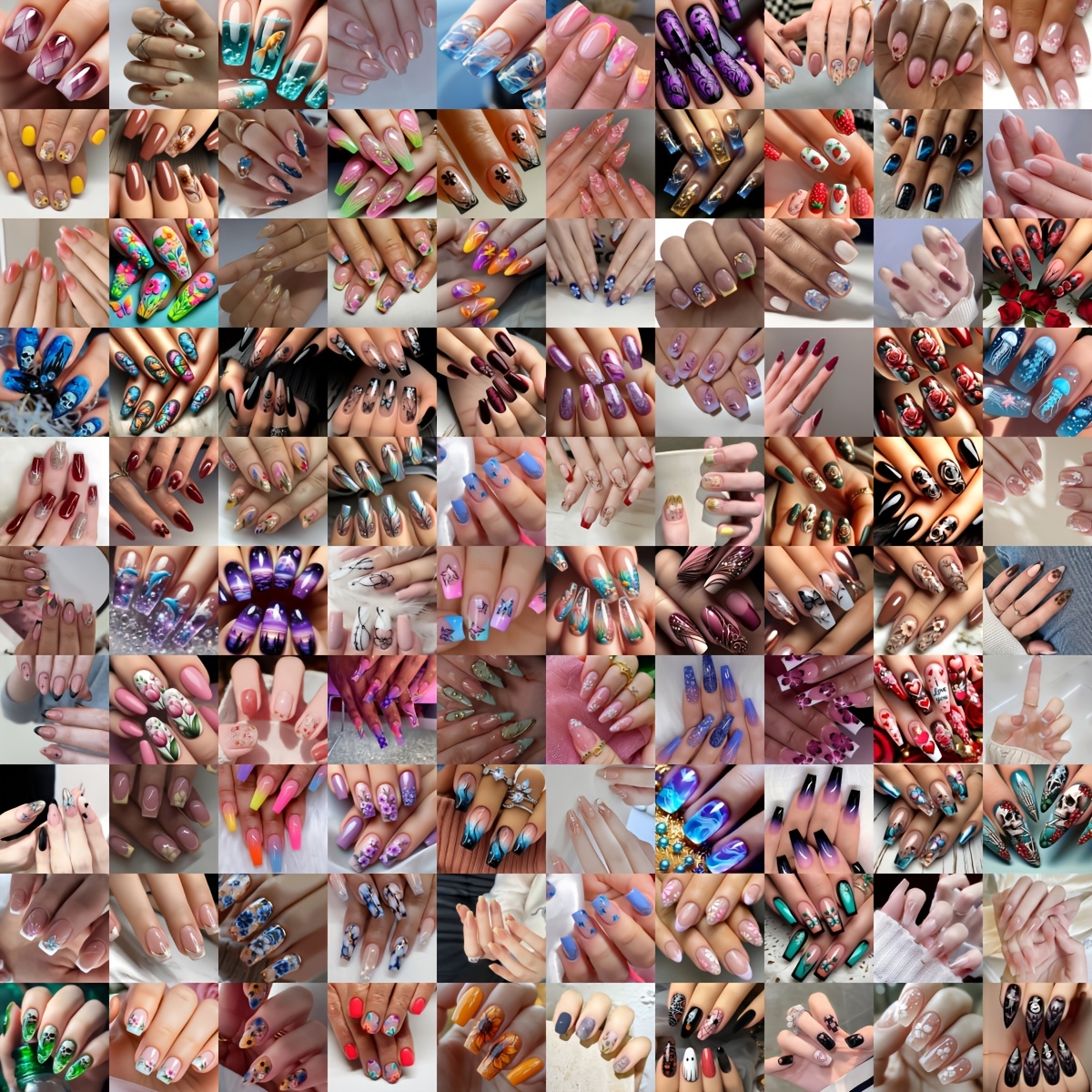 TEMU 96pcs Nail Stickers - Glossy Press-on Nails With Floral Designs, Multi-shapes (square, Almond, Ballet, ...) - Long-lasting Manicure For Women -