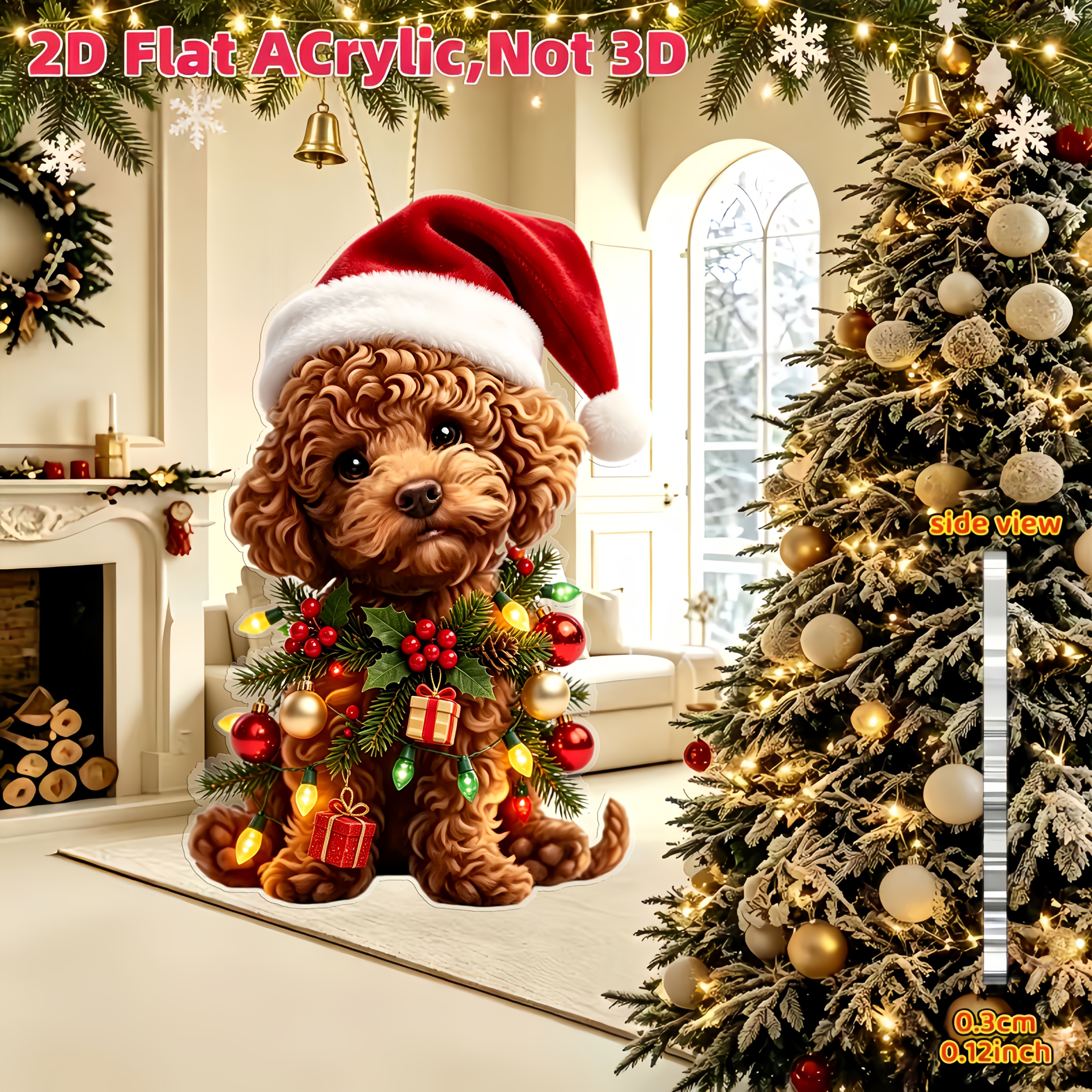TEMU 2d Flat, 1pc Fluffy Curly Caramel Christmas Teddy Pattern Acrylic Pendant, Christmas Tree Ornament, Holiday Decor, Acrylic Decorative Pendant,