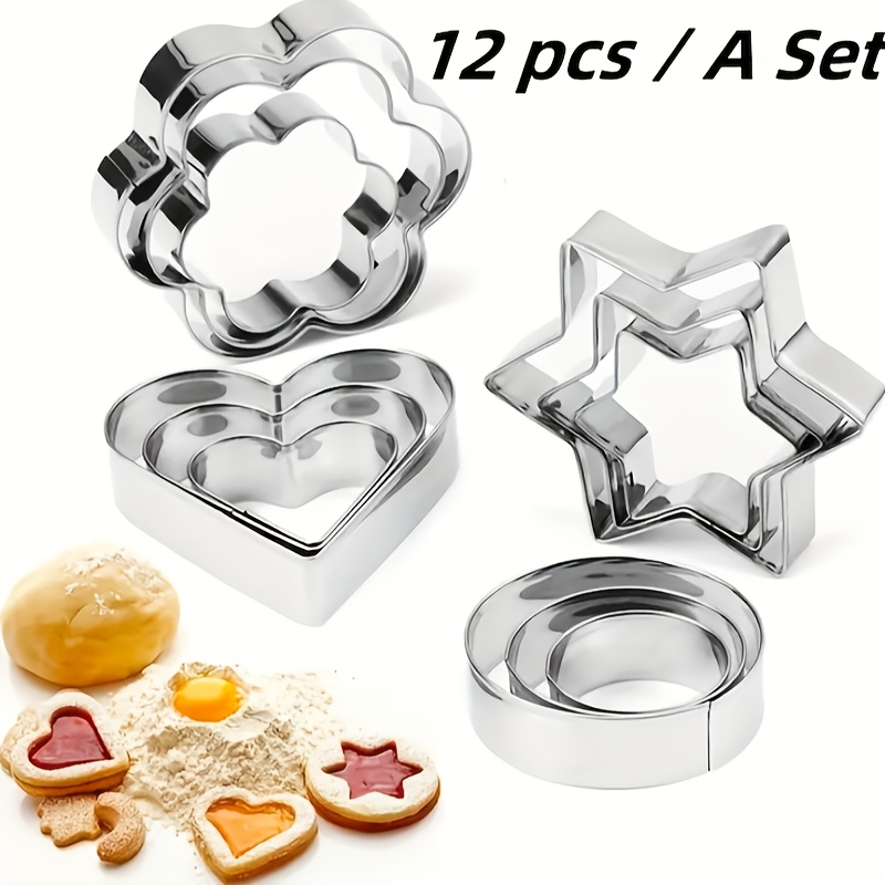 TEMU Set di 12 pezzi per Tagliabiscotti in Acciaio Inossidabile - , Compreso , , Cuore, Stella, Utilizzato per Dolci, Torte, Verdure, Panini, Frutta,