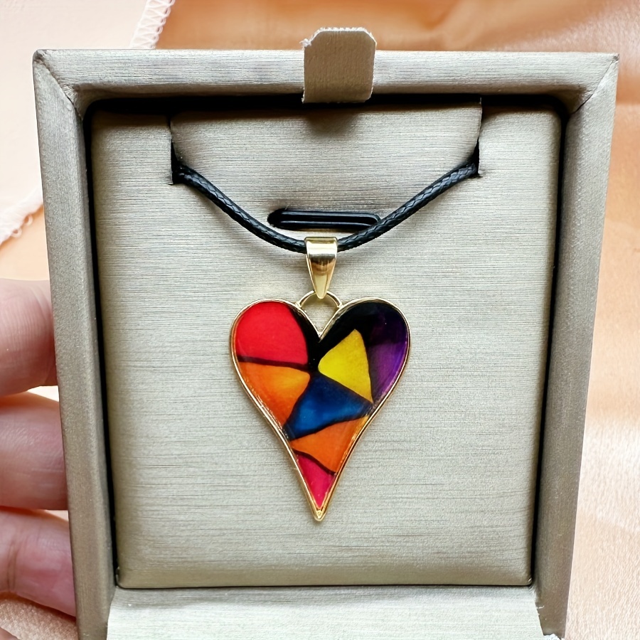 TEMU 1pc Exquisite And Stylish Colorful Heart Pendant Necklace, Perfect As A Gift For Birthdays Or Any Special Occasion