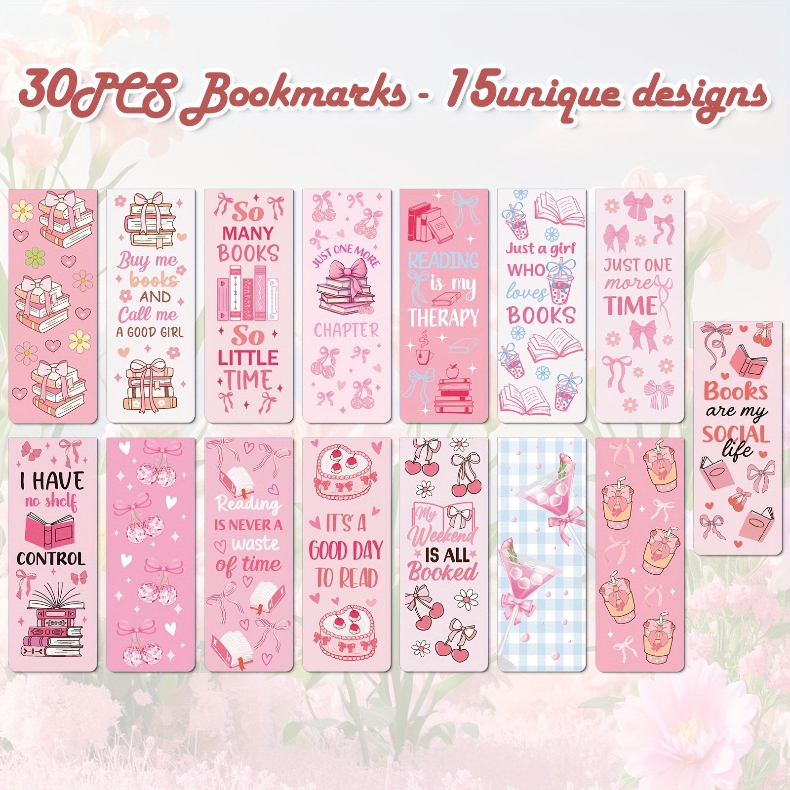 TEMU 30pcs Magnetic Bookmark Gifts - Cute Pink Bow & With "i Love Books" Phrases, Gift-ready Paper Page Markers For Book Lovers, Girls, Students,