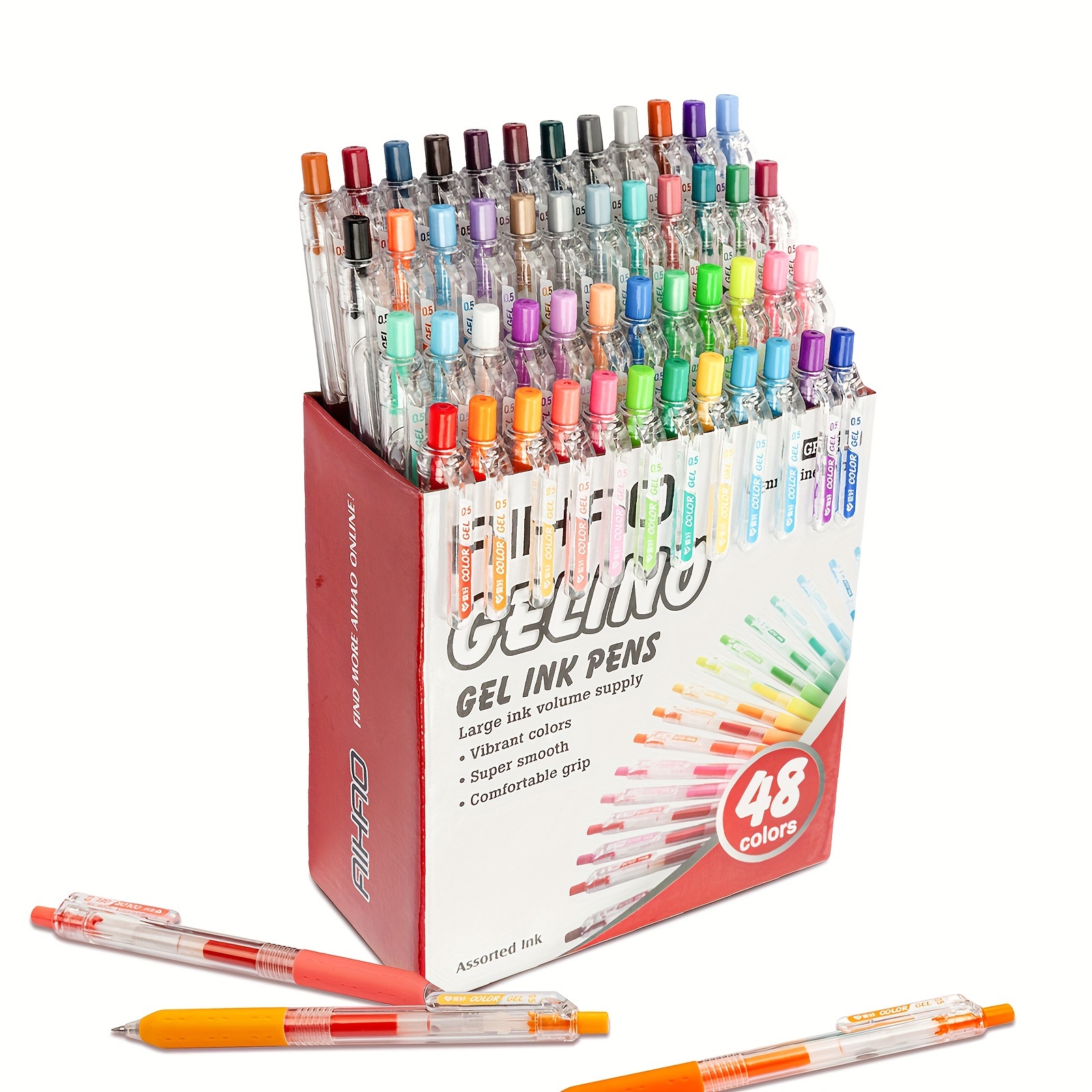 

48pcs, Aihao Gel Pens, 48pcs Set, 0.5mm, Assorted Colors For Drawing, Journaling, Notes & Sketching