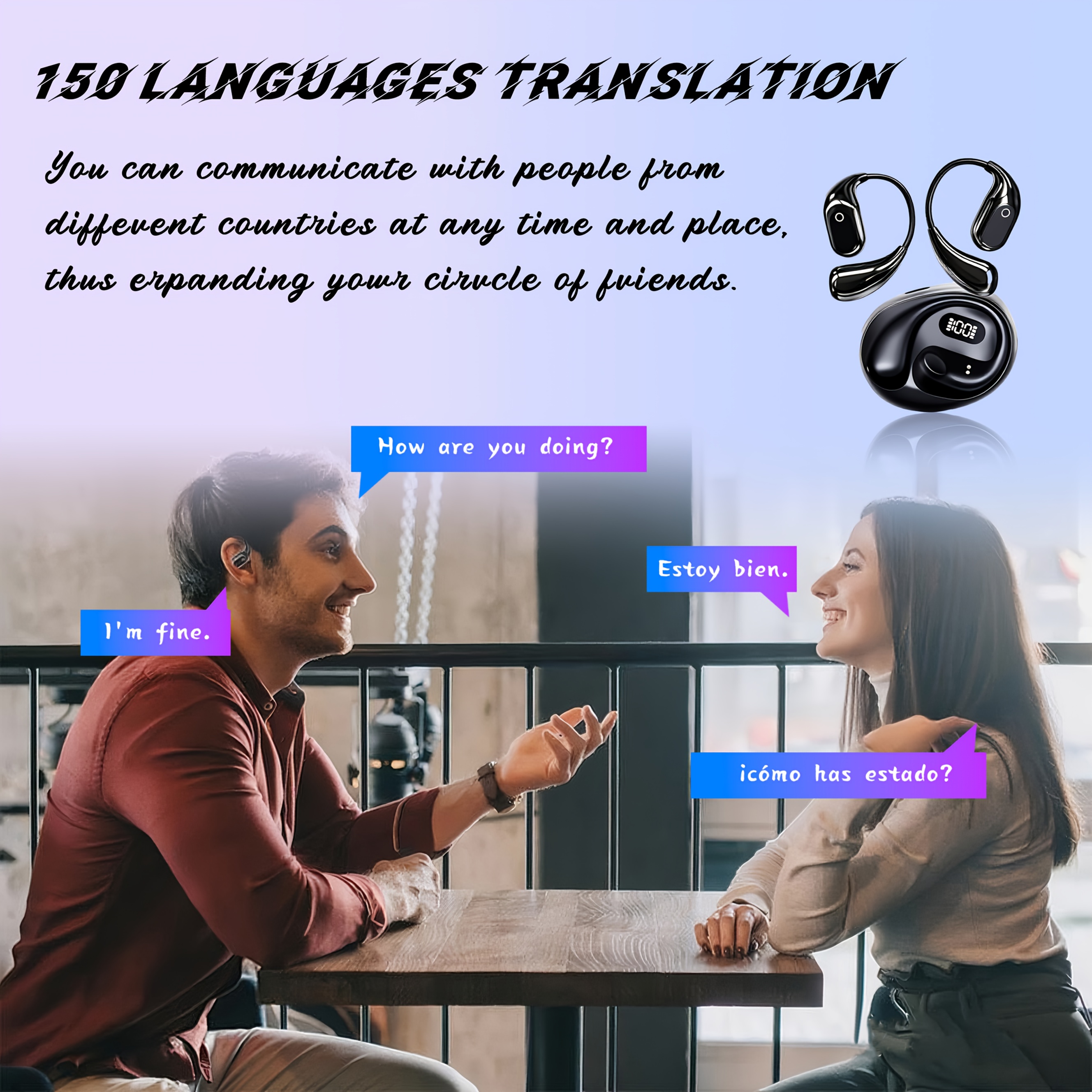2025 AI Real-Time Translation Earbuds with Noise Cancelling and Charging Case, Smart Translator for Smartphones, Multiple Colors Available