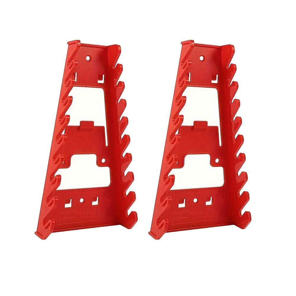 2pcs Wall Mounted 9 Slot Wrench Holder, Red/black Plastic Wrench Rack Pliers Organizer Hardware Tools Display Storage For Pegboards Wall Organizer| Garage/workshop/home Wall Storage