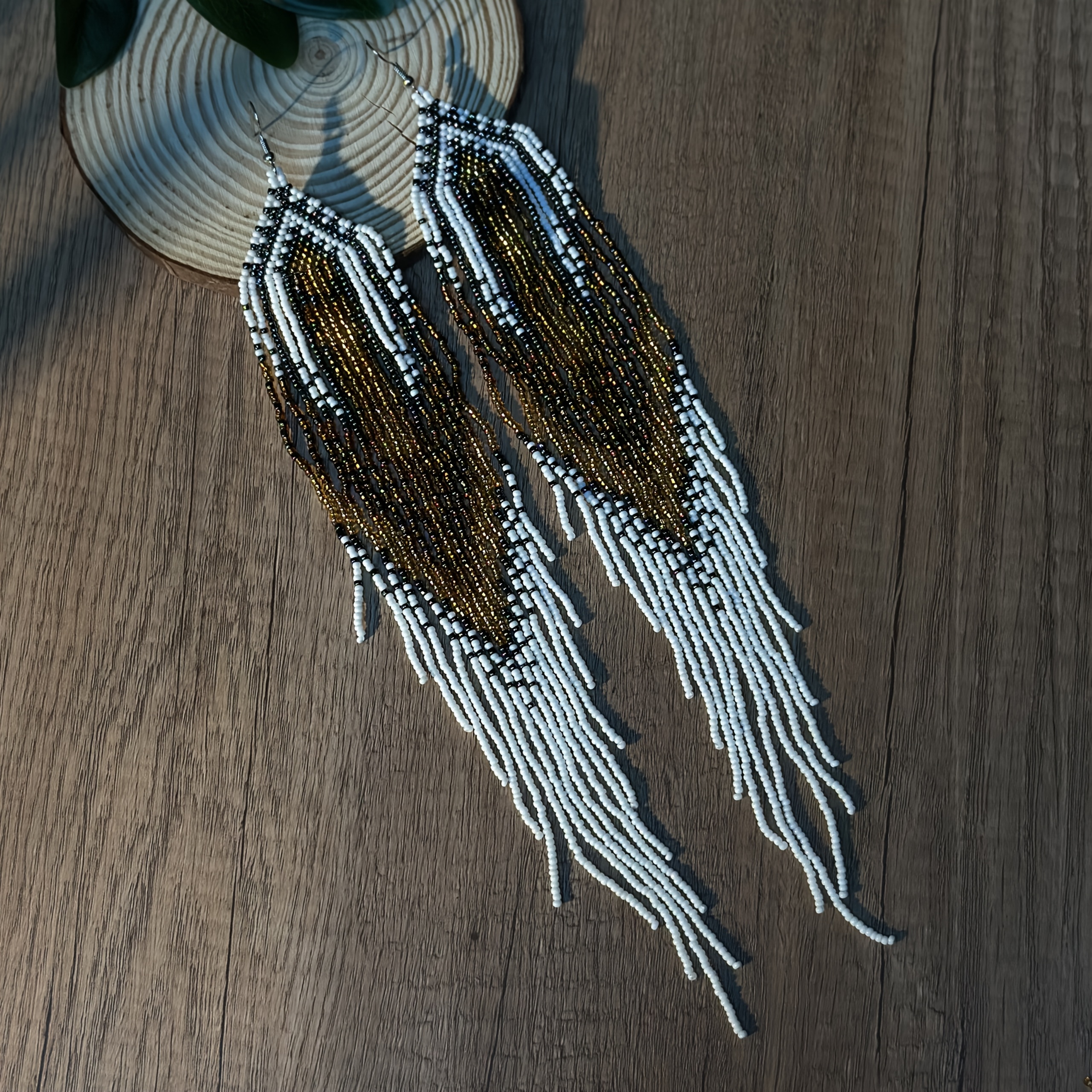 Long Beaded Tassel Earrings, Bohemian Style, Handmade