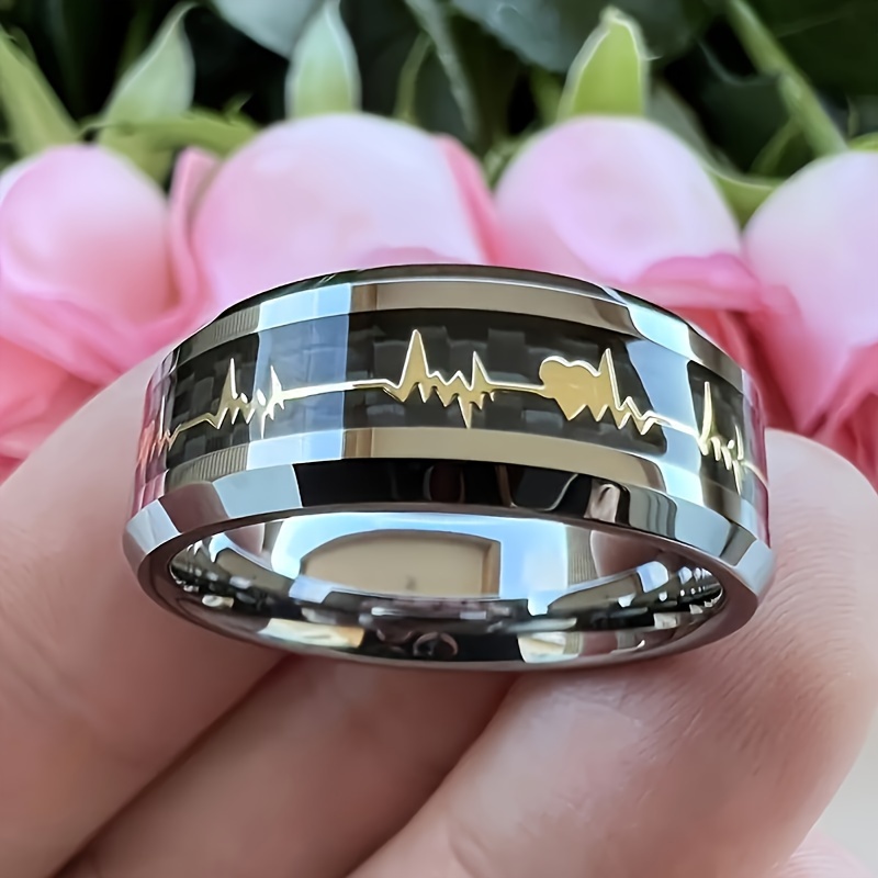 

1pc Fashionable Stainless Steel Heartbeat Pattern Ring For Men, Anniversary Commemorative Valentine's Day Gift