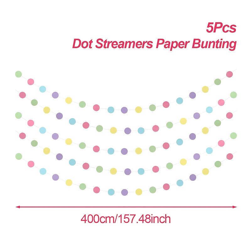 TEMU 5pcs, Macaron Paper Dot Streamers Hanging Decoration, Birthday & Wedding Macaron Colorful Paper Dot Streamers Hanging Banner Decoration, Perfect