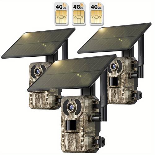 varebillede 3 stk. 4g lte mobil vildtkameraer/ . vildtkamera, med 2k realtidsvisning og hd nattesyn, indbygget sim- , fjernadgang via telefon, 0,2s bevægelsesaktiveringsfunktion, med , egnet til fjernområder som og landbrug