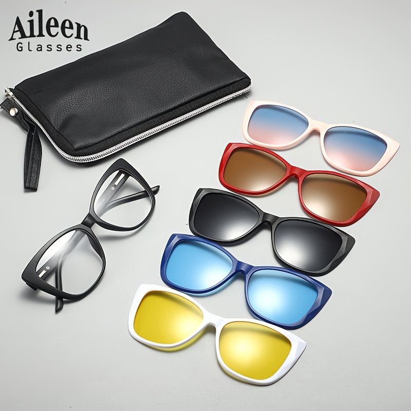 

A Unisex Magnetic Interchangeable Lens Glasses Set, Including Of Glasses, 5 Magnetic Lenses, And A Glasses Storage Pouch. Leg Frame Is Use, Matching Daily , And An Gift , Featuring Cat-.