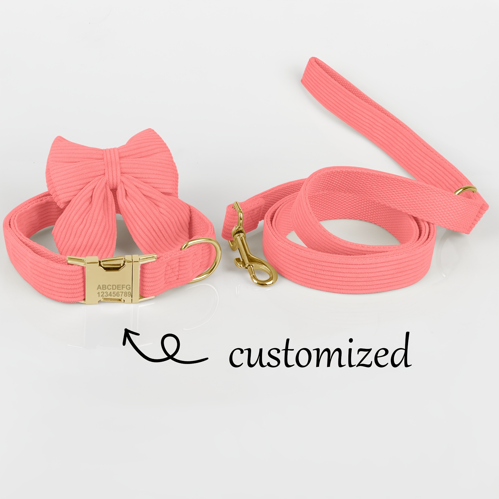 Personalized Velvet Dog Collar and Leash Set, 3pcs