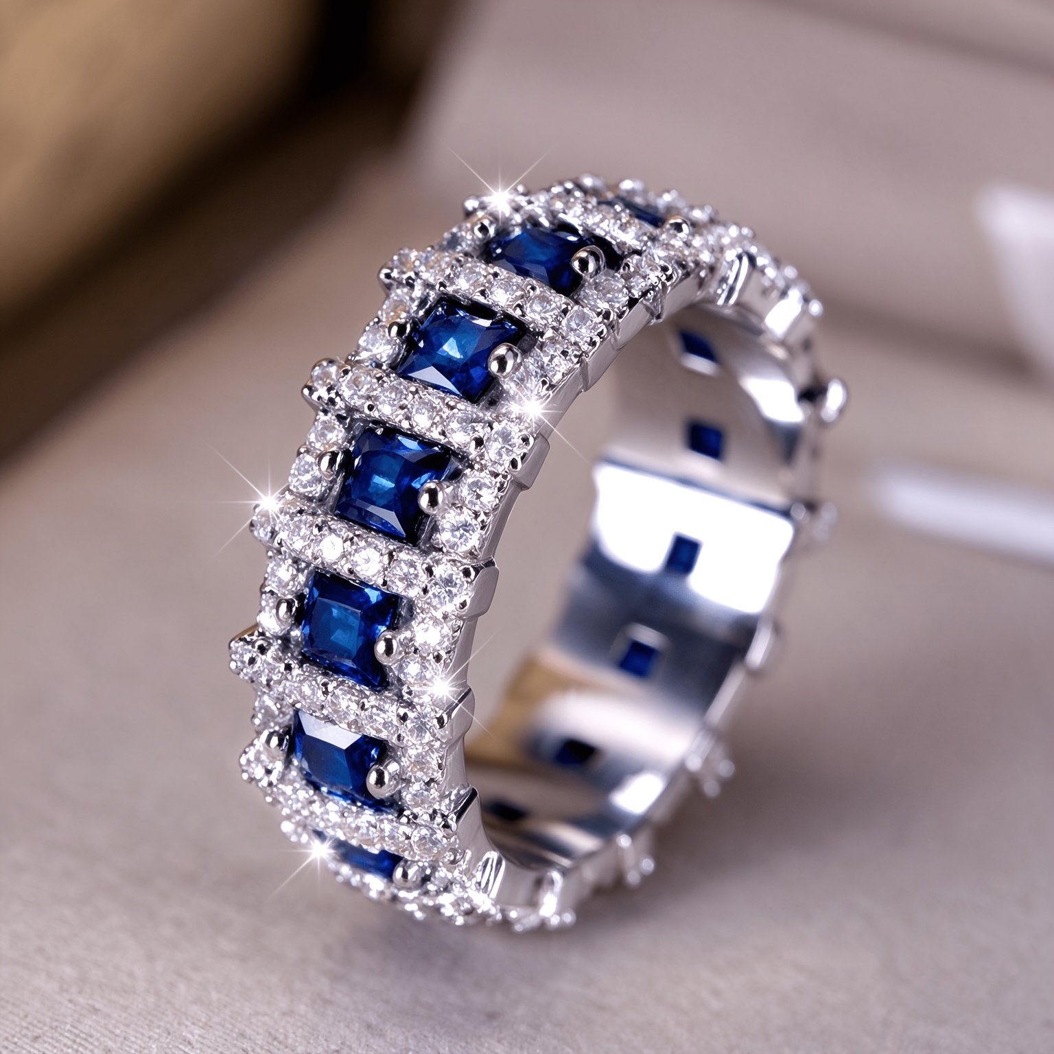 TEMU Angol Exquisite And Elegant Square Synthetic Design Ring, Full-bezel Set With Synthetic Synthetic Cubic Zirconiaia Wedding Band, Wedding And