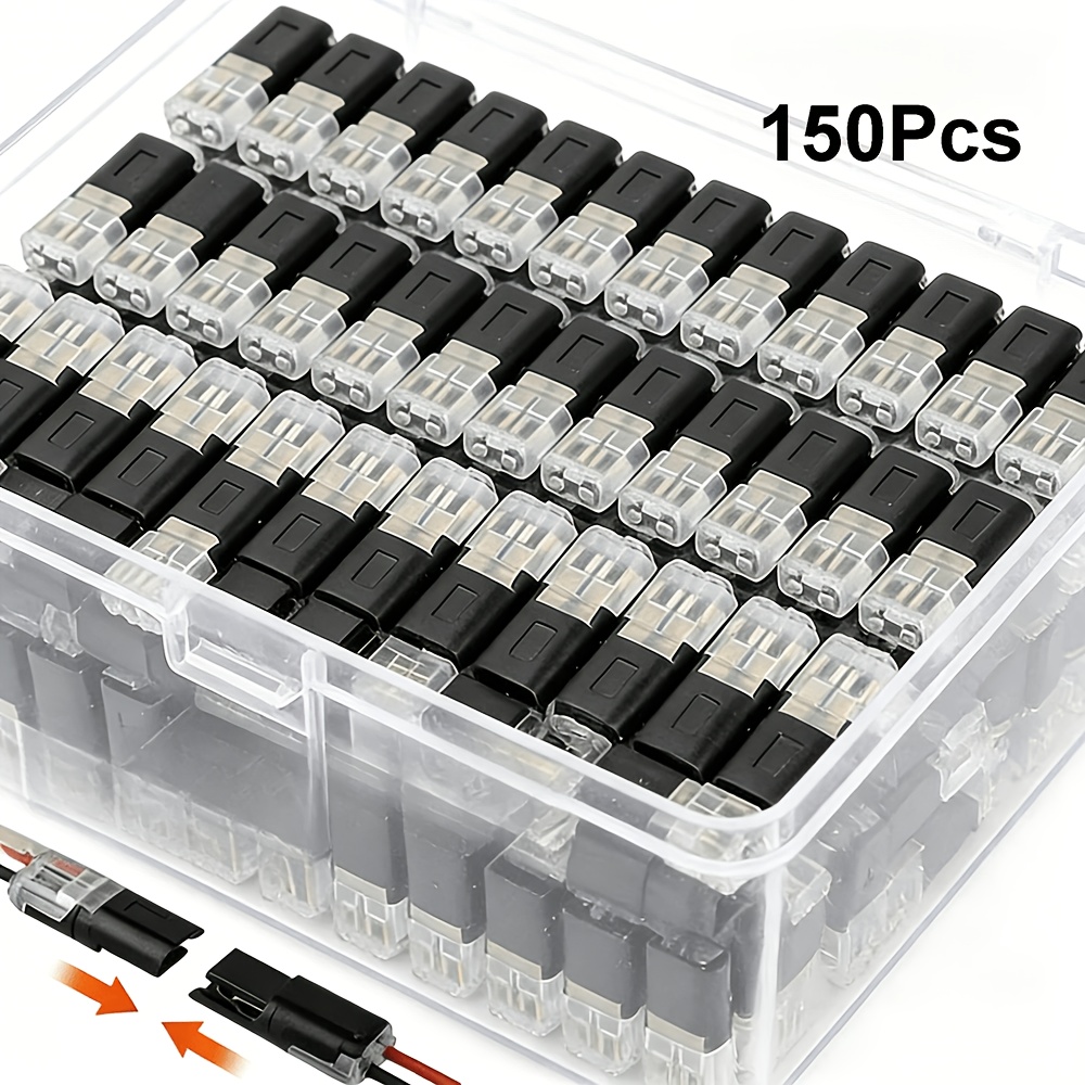TEMU 150pcs Quick Splice Wire Connectors Kit With Storage Box, 2-pin Plug-and-play Terminals, No Stripping Required, Max 36v Low Voltage Locking
