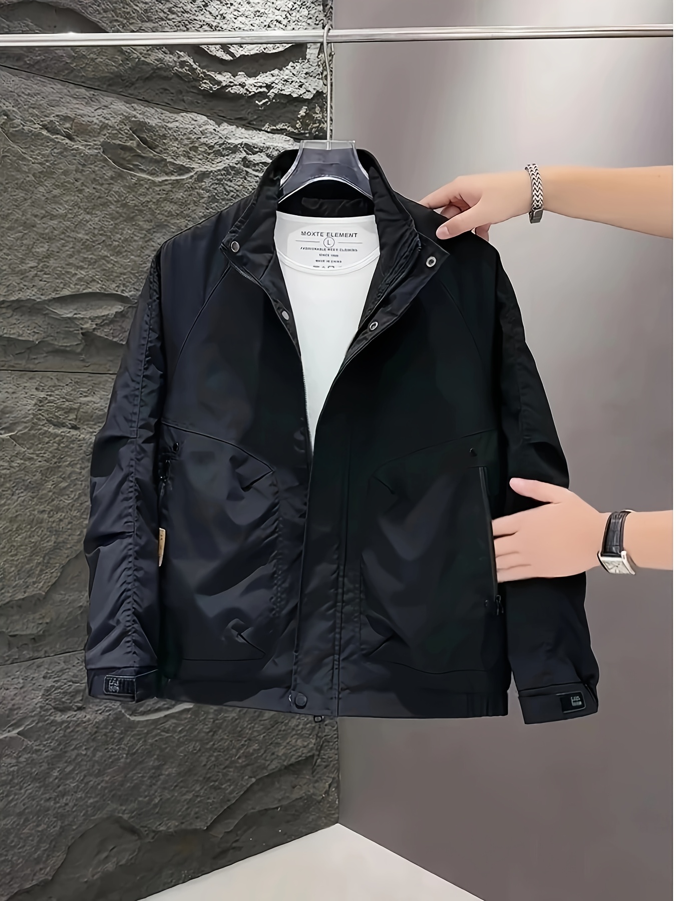 spring mens casual stand collar workwear jacket fashionable - Temu