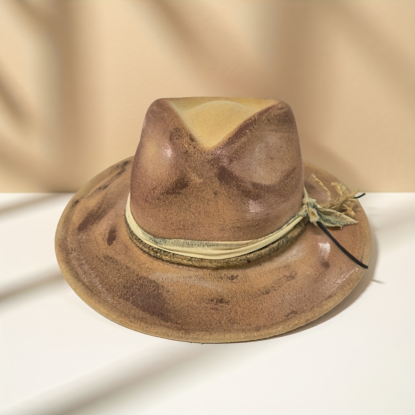 Handmade Vintage Fedora Hat - Adjustable Wide Brim Jazz Cap with Light Brown/ Brown/, Lightweight & Durable for Women & Men